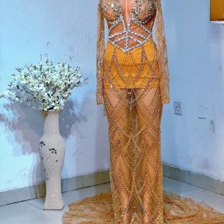 Luxury Gold Mermaid Prom Dress: Embellished Corset Wedding Gown