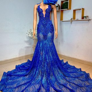 Luxury Blue Mermaid Prom Dress: Custom African Ball Gown