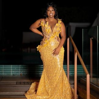 Luxury Yellow Mermaid Prom Dress: Embellished Corset Wedding Gown