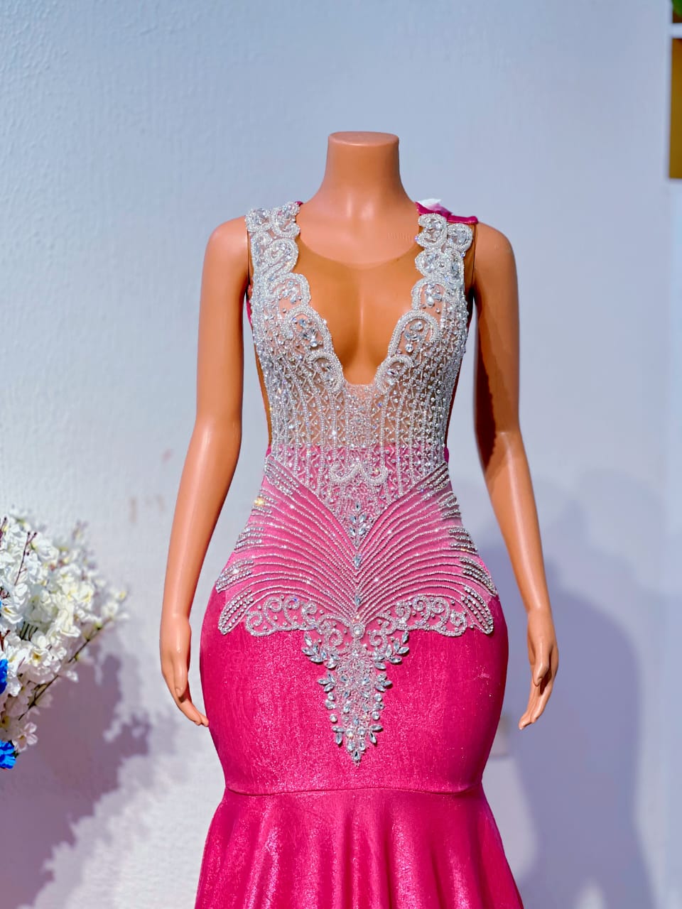 Opulent Pink Velvet & Gold Crystal Gown with Dramatic Cape - Image 5