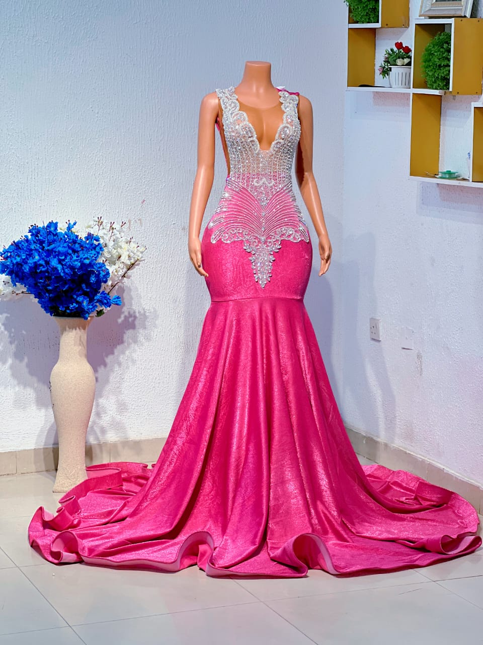 Opulent Pink Velvet & Gold Crystal Gown with Dramatic Cape - Image 4